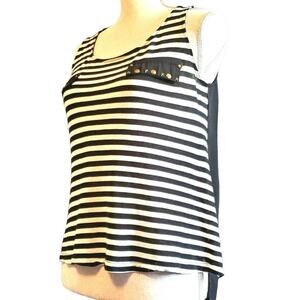 Black & White Tank Size S Nautical Sea Theme Grommets Hi Lo Sheer Back Cruise